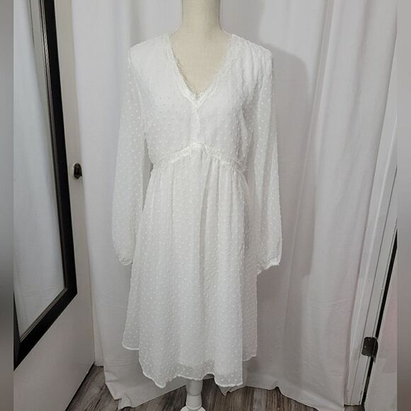 JASAMBAC Women's Swiss Dot long sleeve maternity Dress - Picture 3 of 14